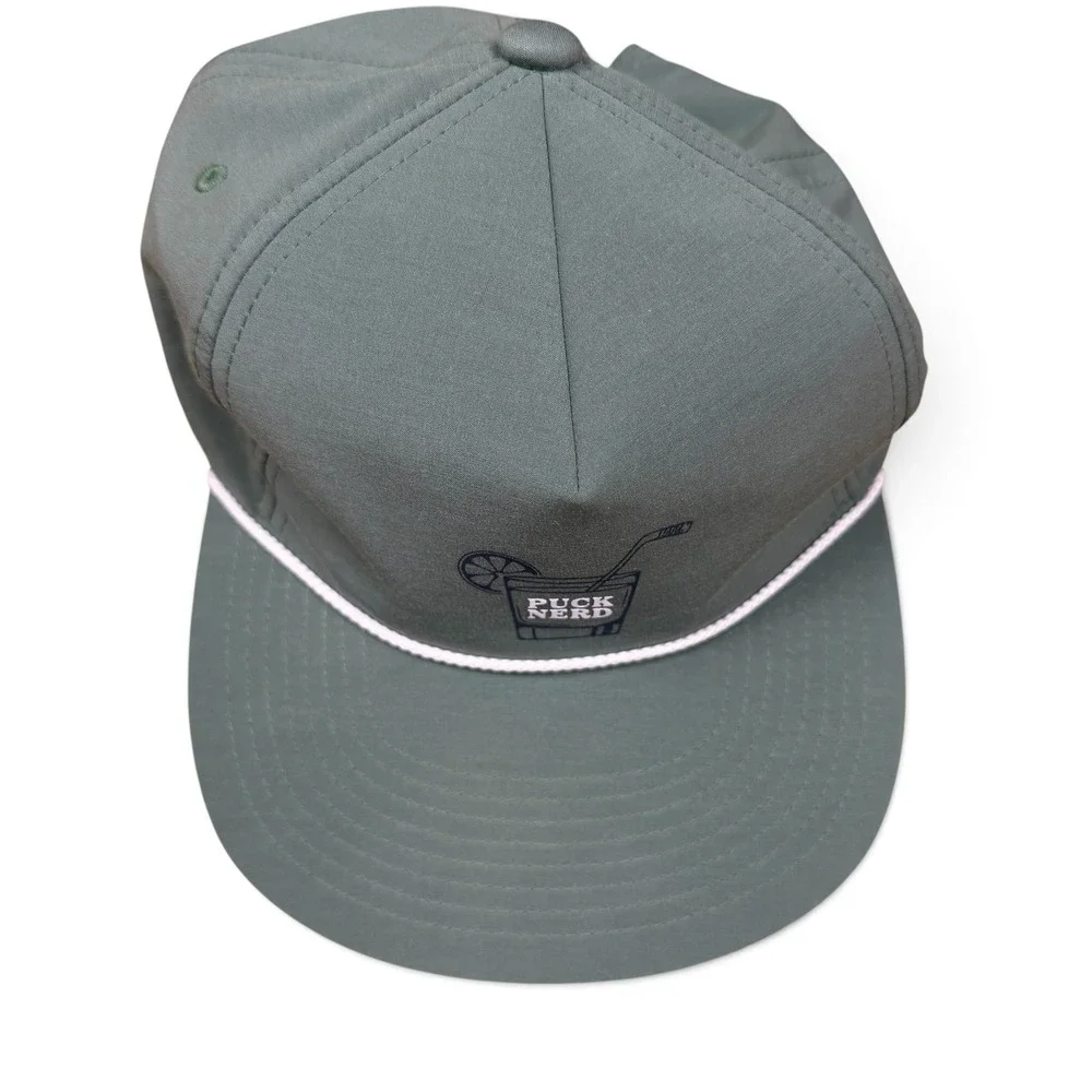 Puck Nerd TravisMathew Flexfit 110 Snapback Rope Hat Sage Green Hockey Graphic